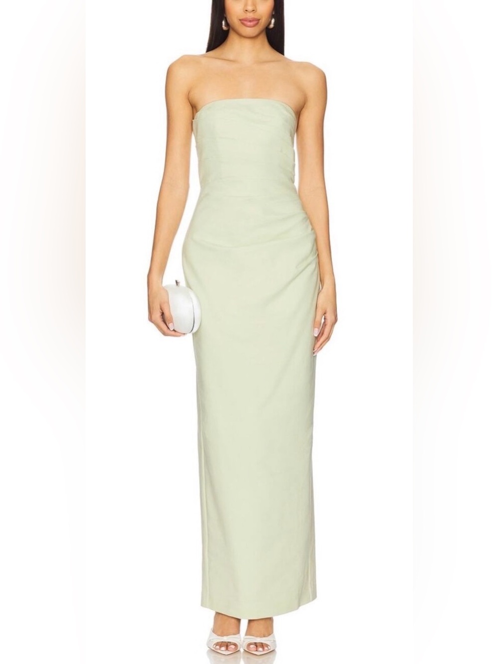 Shona Joy Lani Strapless Draped Maxi Dress Pistachio Green New